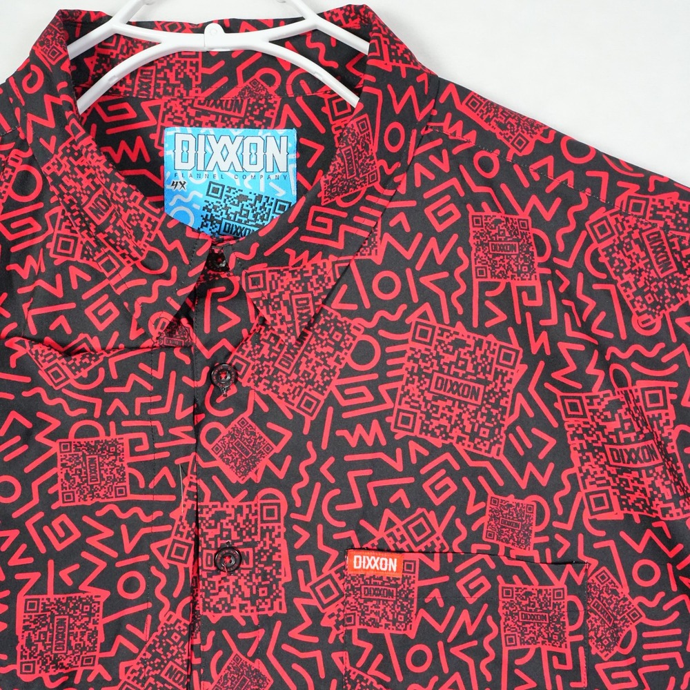 DIXXON Flannel Company Men's Size 4X Red Black QR Code Graphic Button Up‎ Shirt